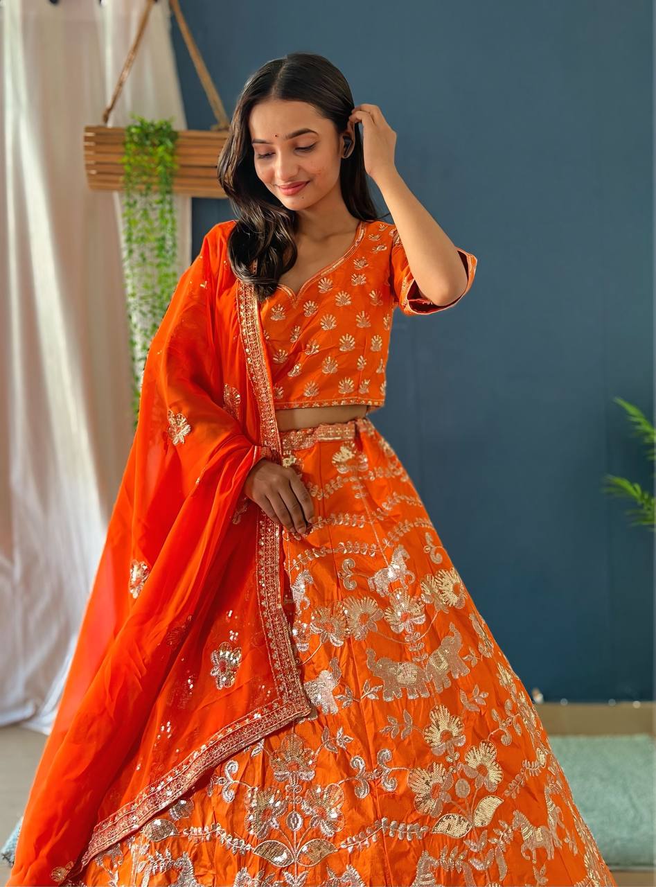 Lehenga Mart Designer Bollywood Style Wedding Wear Lehenga Choli - Orange