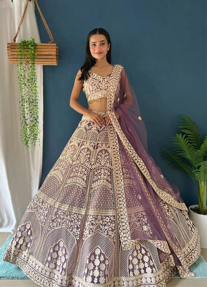 Lehenga Mart Designer Bollywood Style Wedding Wear Lehenga Choli - Light-Purple