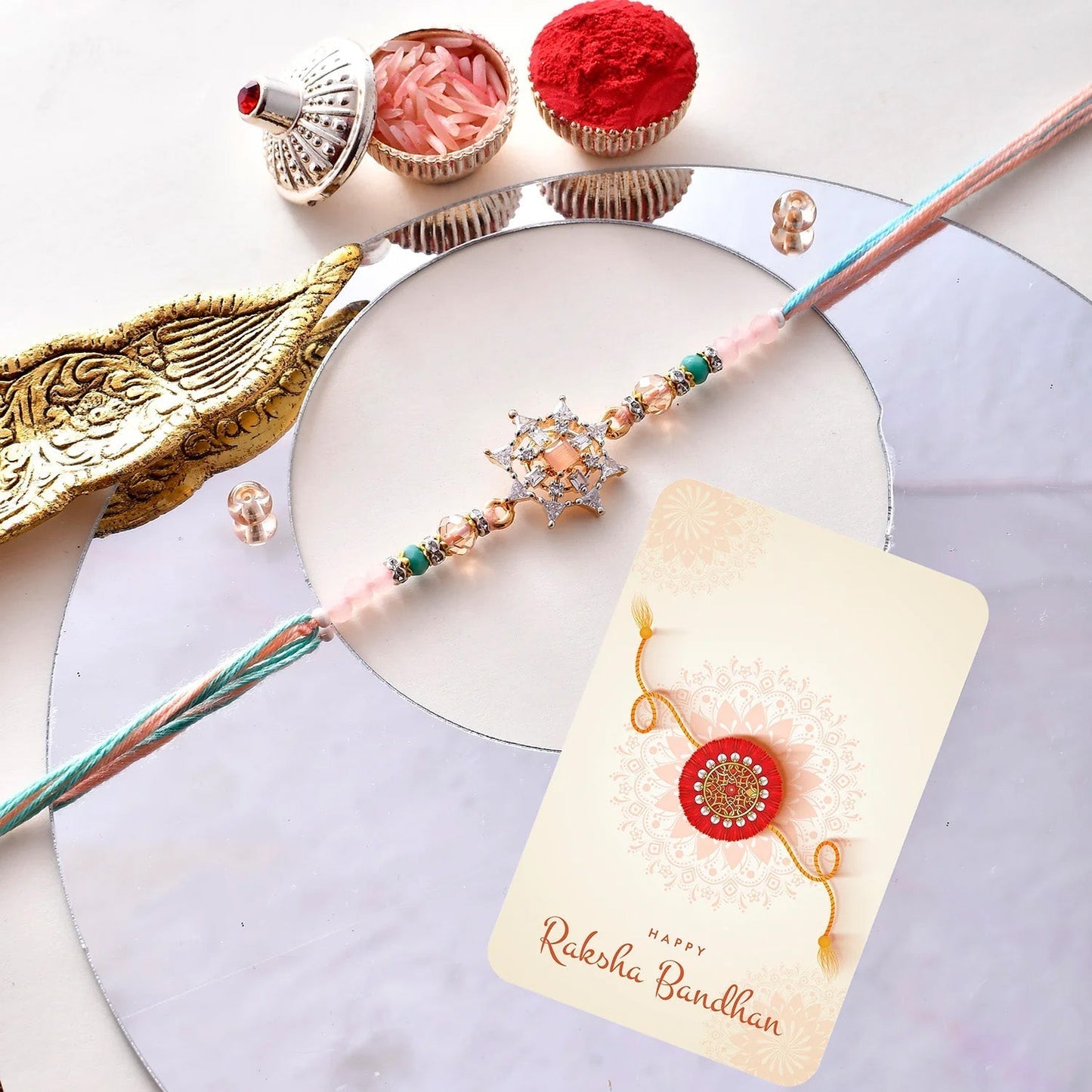 trueBrowns X Voylla Men's Pastel Designer American Diamond Beaded Thread Rakhi For Brother