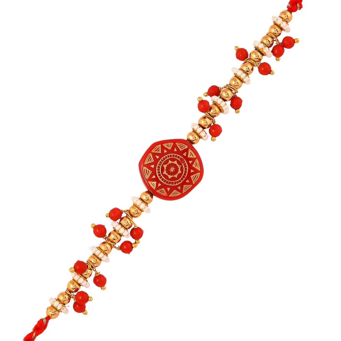 trueBrowns X Voylla Men's Red Enamelled White Pearls Thread Rakhi For Brother