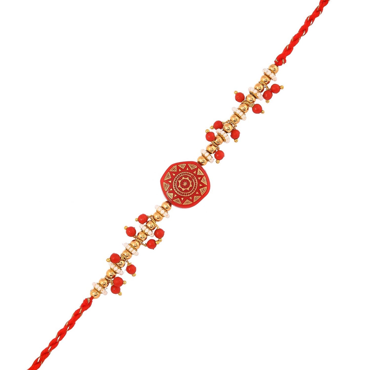 trueBrowns X Voylla Men's Red Enamelled White Pearls Thread Rakhi For Brother