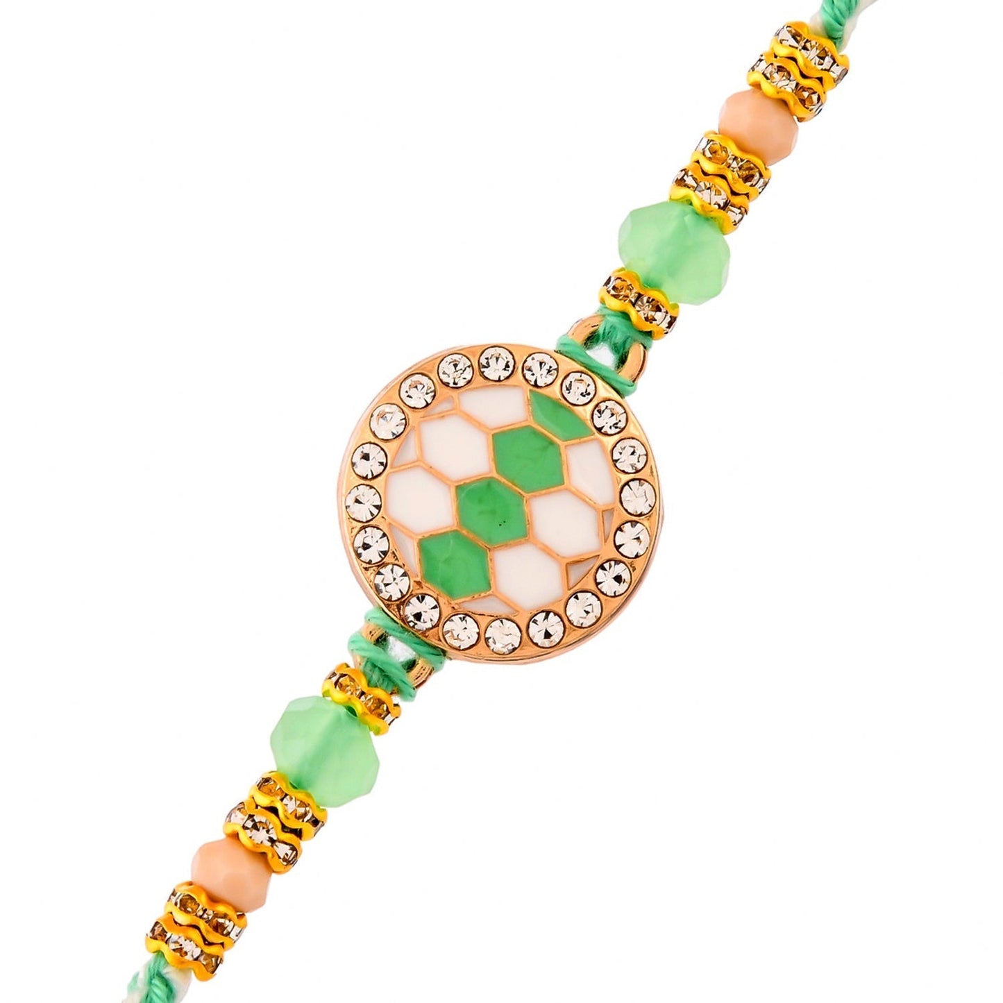 trueBrowns X Voylla Men's Green Thread Traditional Design White Pearls Rakhi For Brother