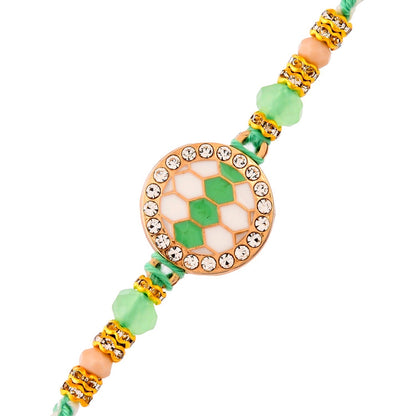 trueBrowns X Voylla Men's Green Thread Traditional Design White Pearls Rakhi For Brother