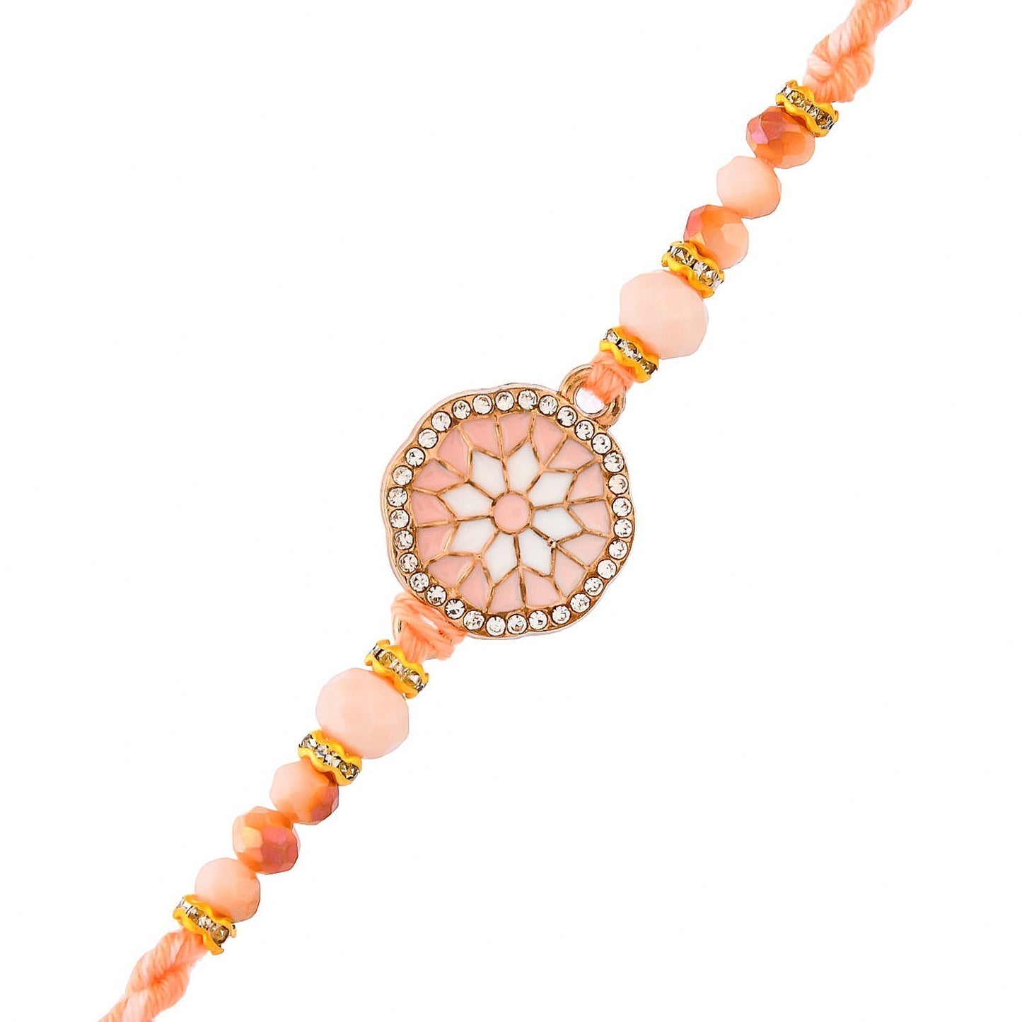 trueBrowns X Voylla Men's Orange Thread Traditional Design White Pearls Rakhi For Brother