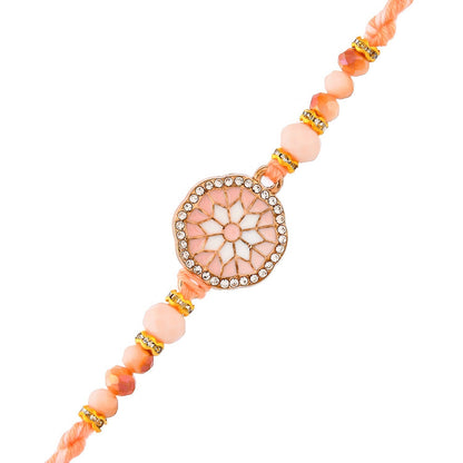 trueBrowns X Voylla Men's Orange Thread Traditional Design White Pearls Rakhi For Brother