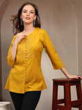 Sangria Women Embroidered Mandarin Collar Cotton Top