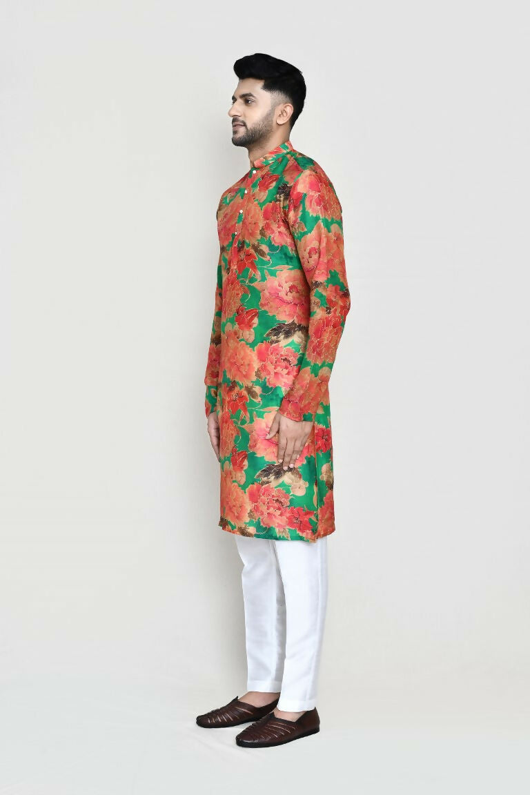 Joban Fashion Green Colored Modal Silk Fabric Kurta With Straight Fit Pant