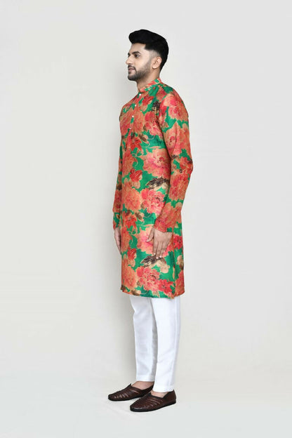 Joban Fashion Green Colored Modal Silk Fabric Kurta With Straight Fit Pant