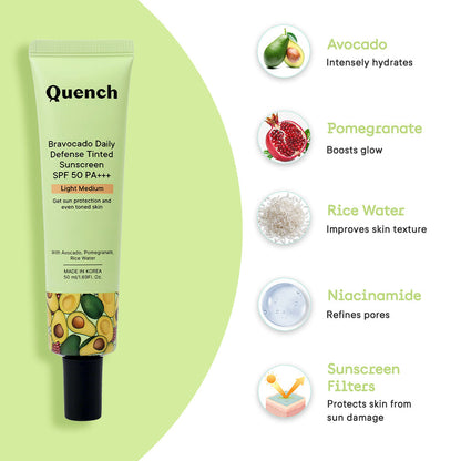 Quench Daily Defense Tinted Sunscreen SPF 50 PA+++ (Light - Medium) - 50 ml