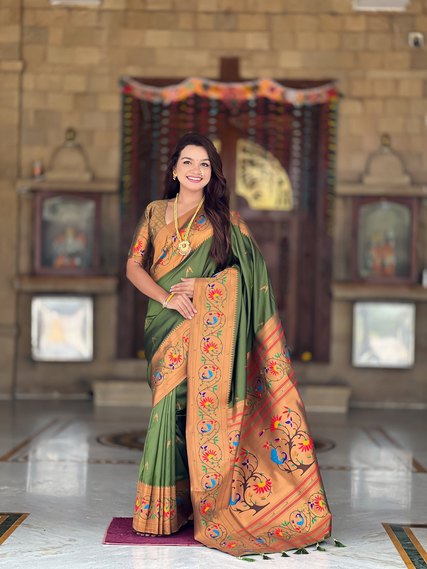 Mameraa Sarees Dark_Green Faux Banarasi Silk Saree With Paithani Rich Weaved Pallu And Blouse-Dark_Green