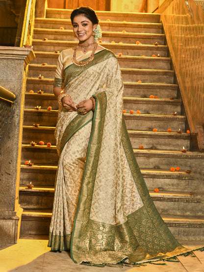 Anaita Off White Banarasi Saree With Blouse Piece