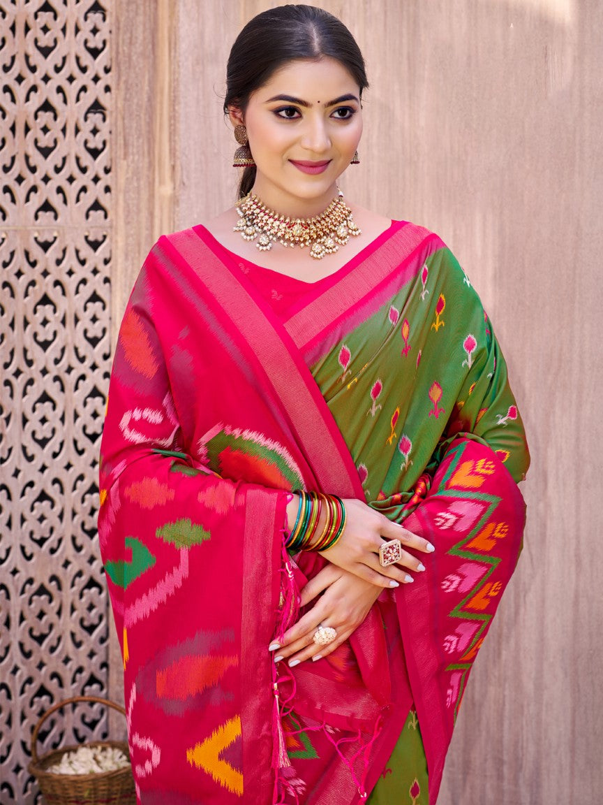 Anaita Mehendi Silk Saree With Blouse Piece
