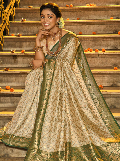 Anaita Off White Banarasi Saree With Blouse Piece