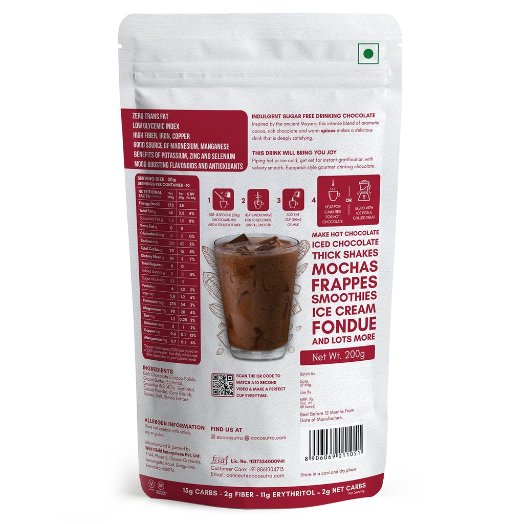 Cocosutra Sugar Free Drinking Chocolate Mix Mexican Spiced - 200 gms