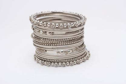 Rhodium-Plated Alloy Silver Trendy Stylish Bangle Set - The Pari