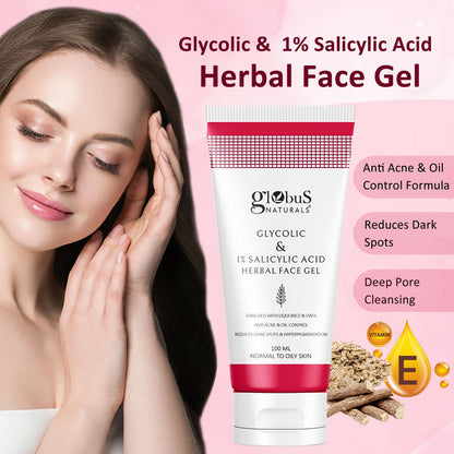 Globus Naturals Glycolic & 1% Salicylic Acid Herbal Anti Acne Face Gel