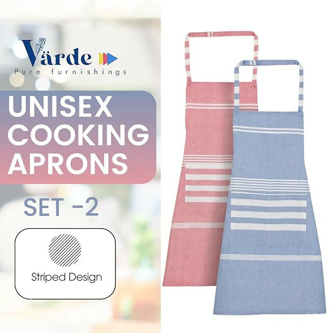 Varde Waterproof Chef Apron With 2 Pockets-Rock Blue & Light Mauve (Pack of 2)