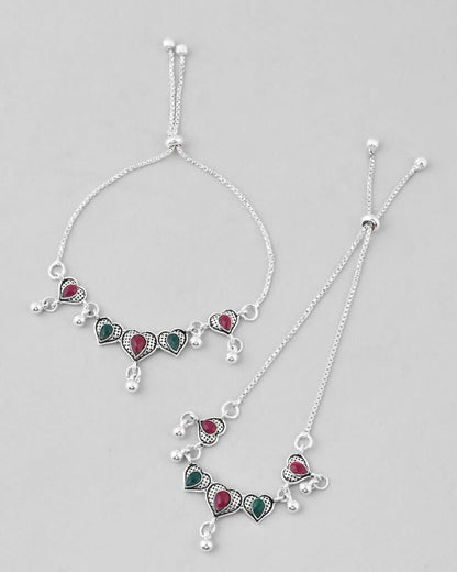 VOJ Set of 2 Traditional Heart Shaped Designer Anklet