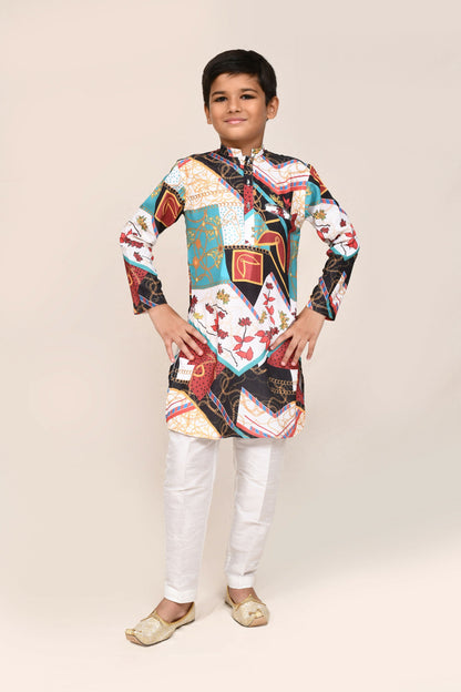 Joban Fashion Cotton Silk Multicolor Kurta With Straight Fit Pant