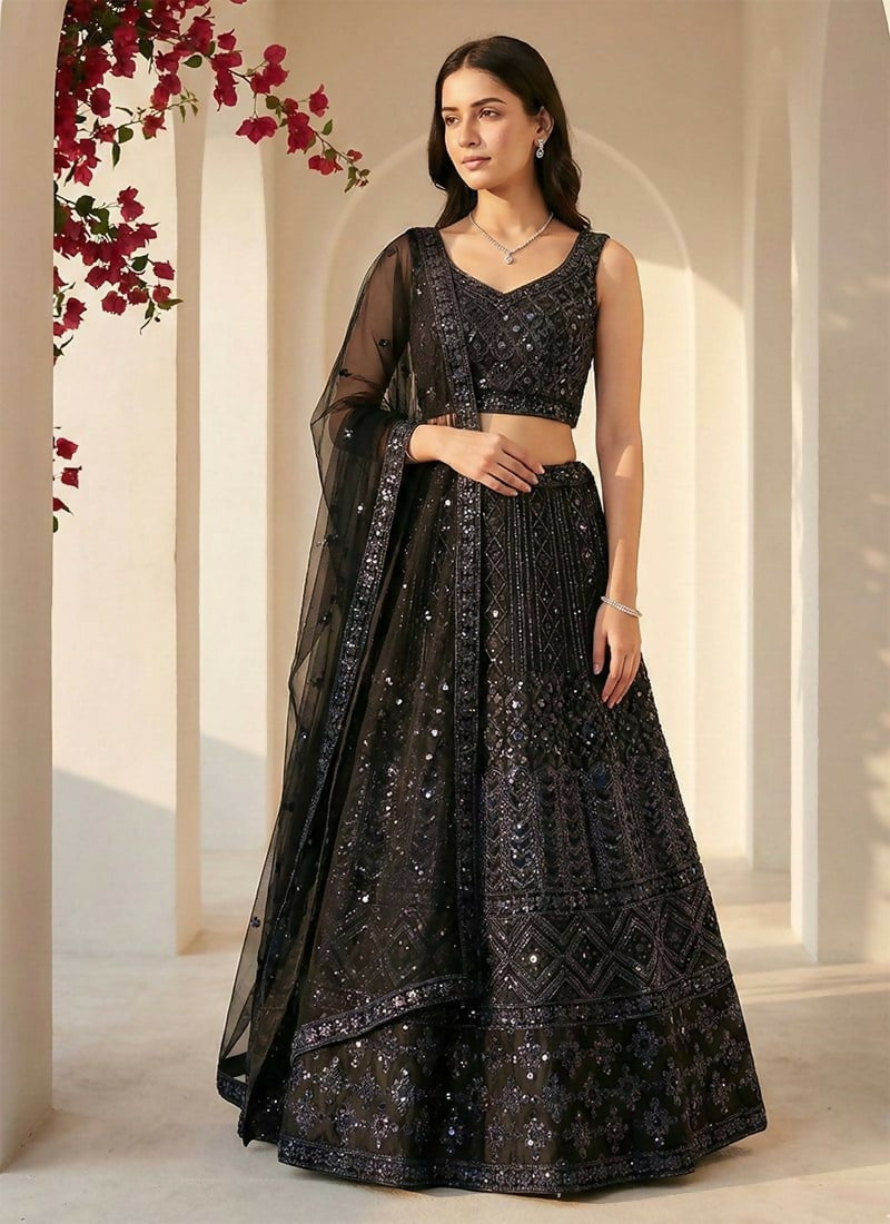 Lehenga Mart Black Net Designer Bollywood Style Wedding Wear Lehenga Choli