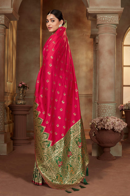 MANOHARI Banarasi Silk Blend Jacquard Work Saree - Pink