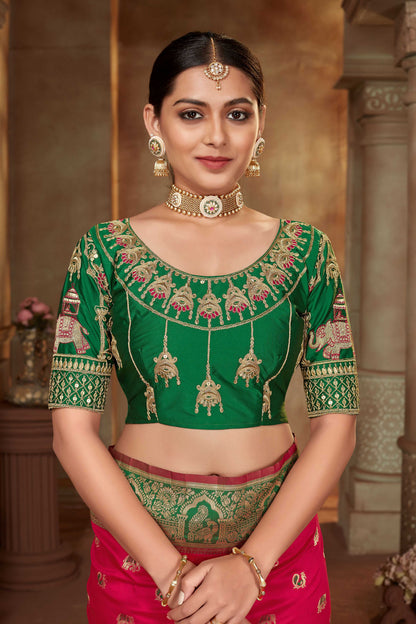 MANOHARI Banarasi Silk Blend Jacquard Work Saree - Pink
