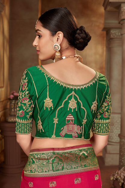 MANOHARI Banarasi Silk Blend Jacquard Work Saree - Pink