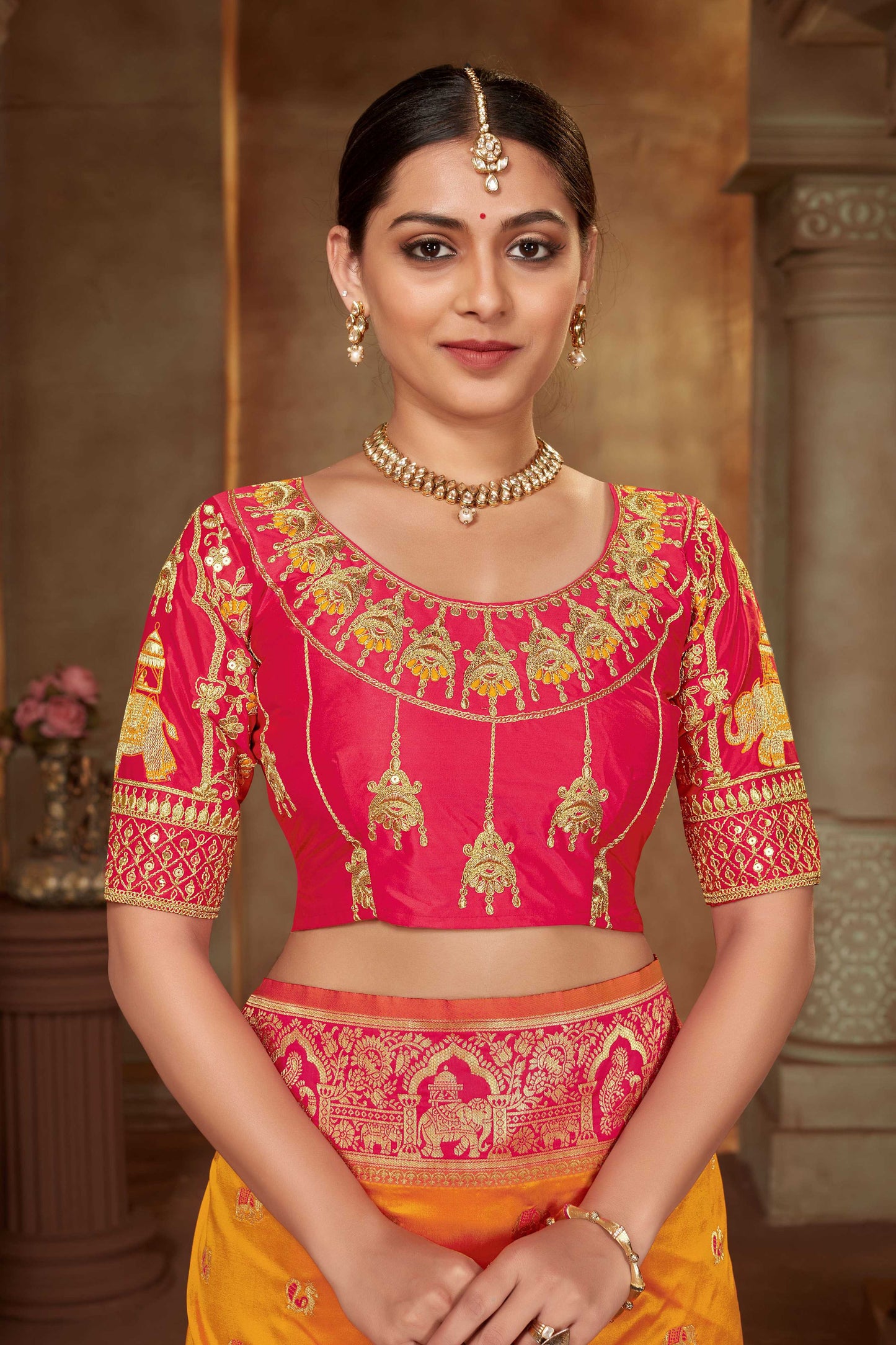 MANOHARI Banarasi Silk Blend Jacquard Work Saree - Yellow