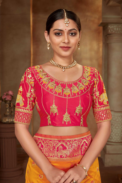 MANOHARI Banarasi Silk Blend Jacquard Work Saree - Yellow