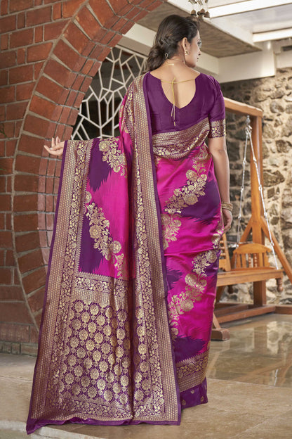 MANOHARI Banarasi Silk Blend Jacquard Work Saree - Purple