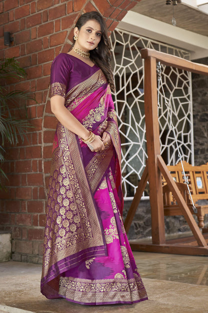 MANOHARI Banarasi Silk Blend Jacquard Work Saree - Purple