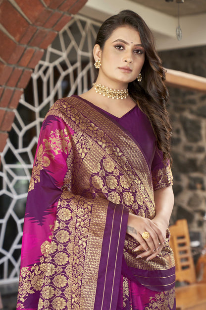 MANOHARI Banarasi Silk Blend Jacquard Work Saree - Purple