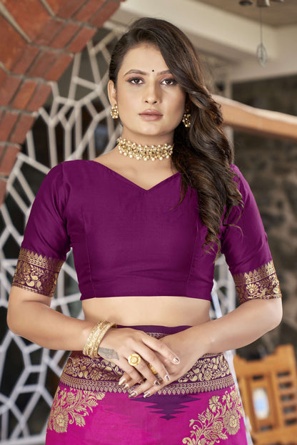 MANOHARI Banarasi Silk Blend Jacquard Work Saree - Purple