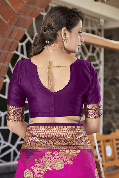 MANOHARI Banarasi Silk Blend Jacquard Work Saree - Purple