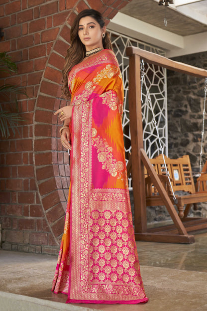 MANOHARI Banarasi Silk Blend Jacquard Work Saree - Pink