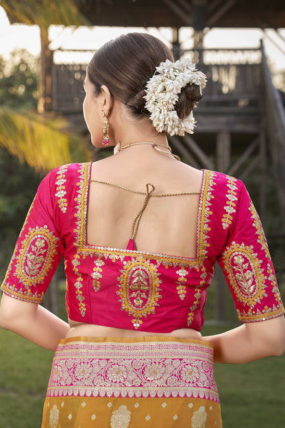 MANOHARI Banarasi Silk Blend Jacquard Work Saree - Yellow
