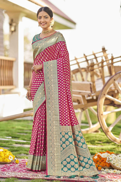 MANOHARI Banarasi Silk Blend Jacquard Work Saree - Pink