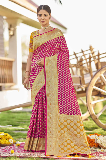 MANOHARI Banarasi Silk Blend Jacquard Work Saree - Pink