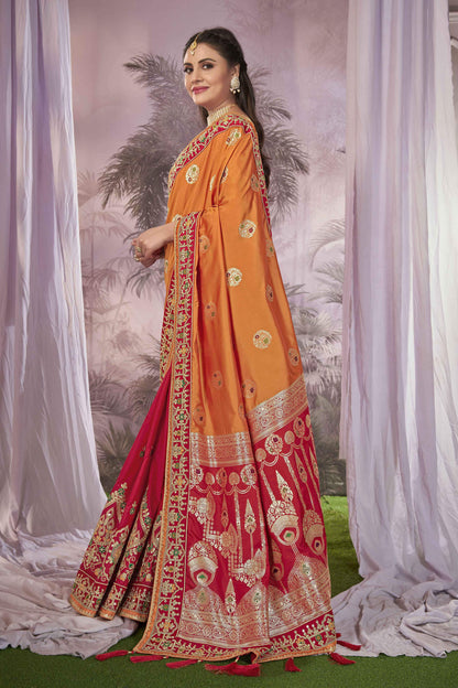 MANOHARI Banarasi Silk Blend Jacquard Work Saree - Orange
