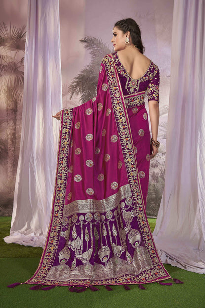 MANOHARI Banarasi Silk Blend Jacquard Work Saree - Pink