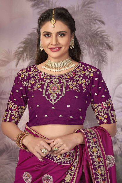 MANOHARI Banarasi Silk Blend Jacquard Work Saree - Pink