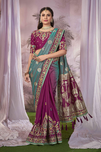 MANOHARI Banarasi Silk Blend Jacquard Work Saree - Blue