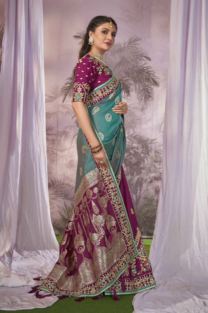 MANOHARI Banarasi Silk Blend Jacquard Work Saree - Blue