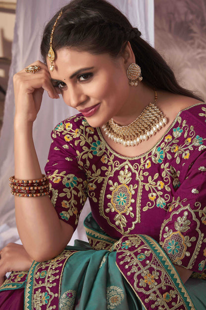 MANOHARI Banarasi Silk Blend Jacquard Work Saree - Blue