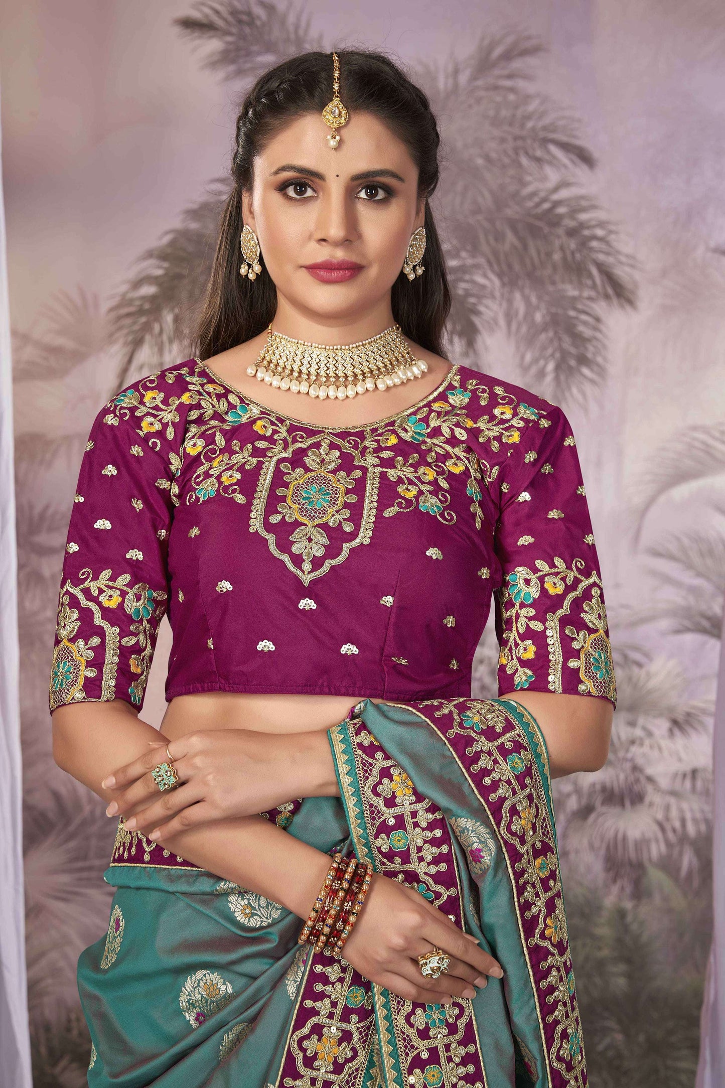 MANOHARI Banarasi Silk Blend Jacquard Work Saree - Blue