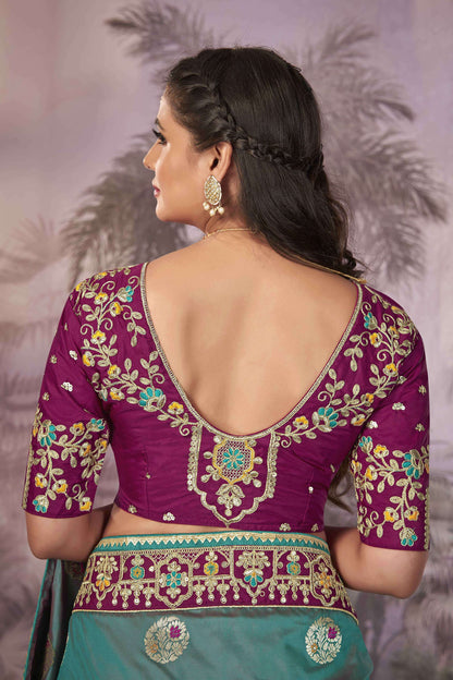 MANOHARI Banarasi Silk Blend Jacquard Work Saree - Blue