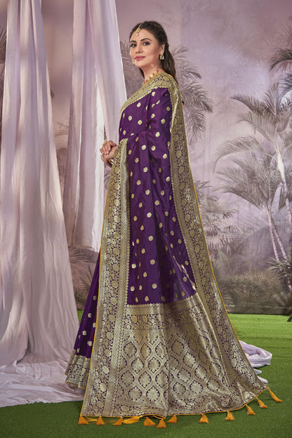 MANOHARI Banarasi Silk Blend Jacquard Work Saree - Purple