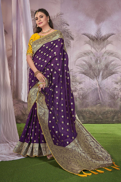 MANOHARI Banarasi Silk Blend Jacquard Work Saree - Purple