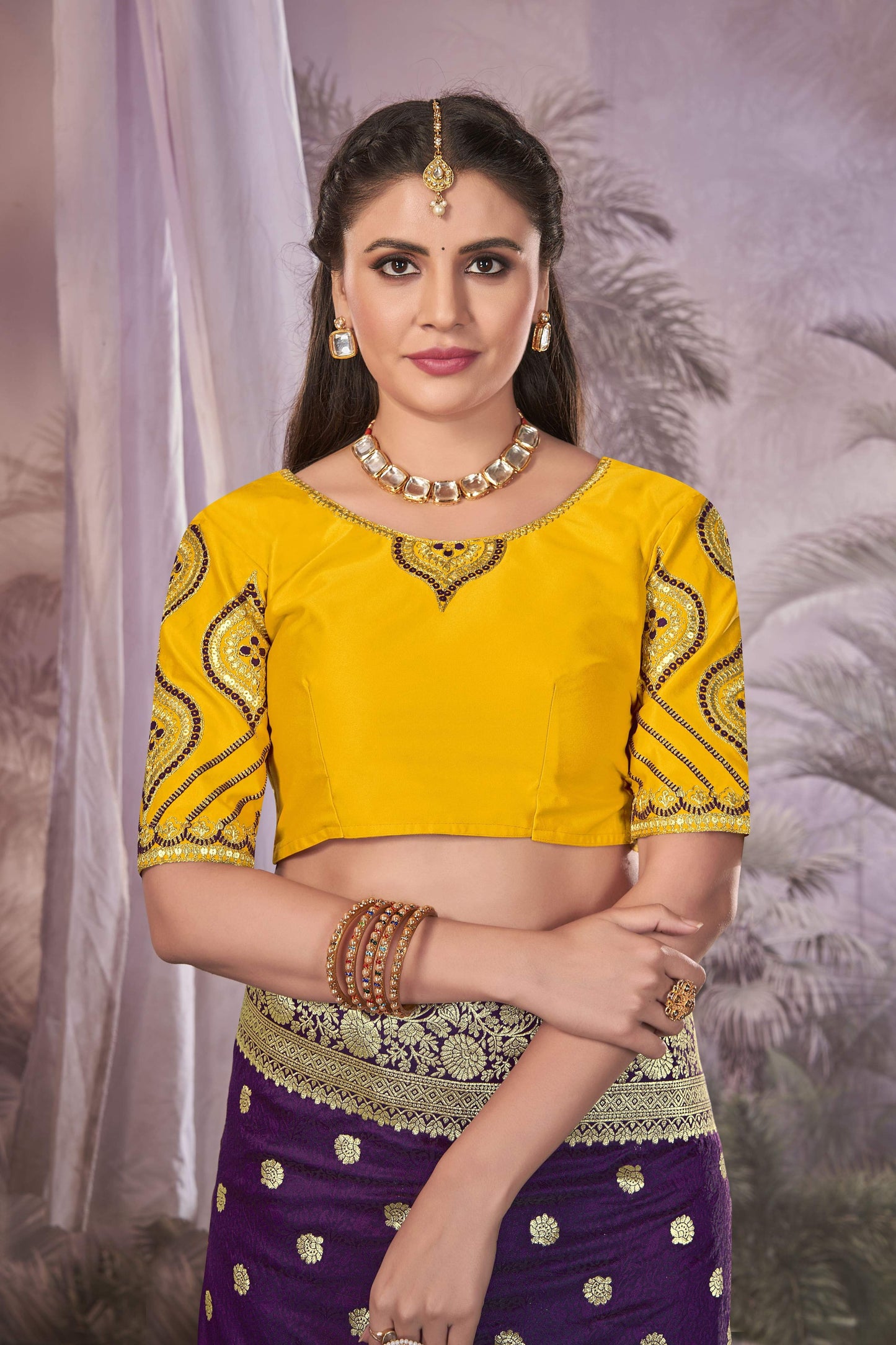 MANOHARI Banarasi Silk Blend Jacquard Work Saree - Purple