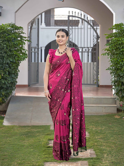 MANOHARI Banarasi Silk Blend Jacquard Work Saree - Pink